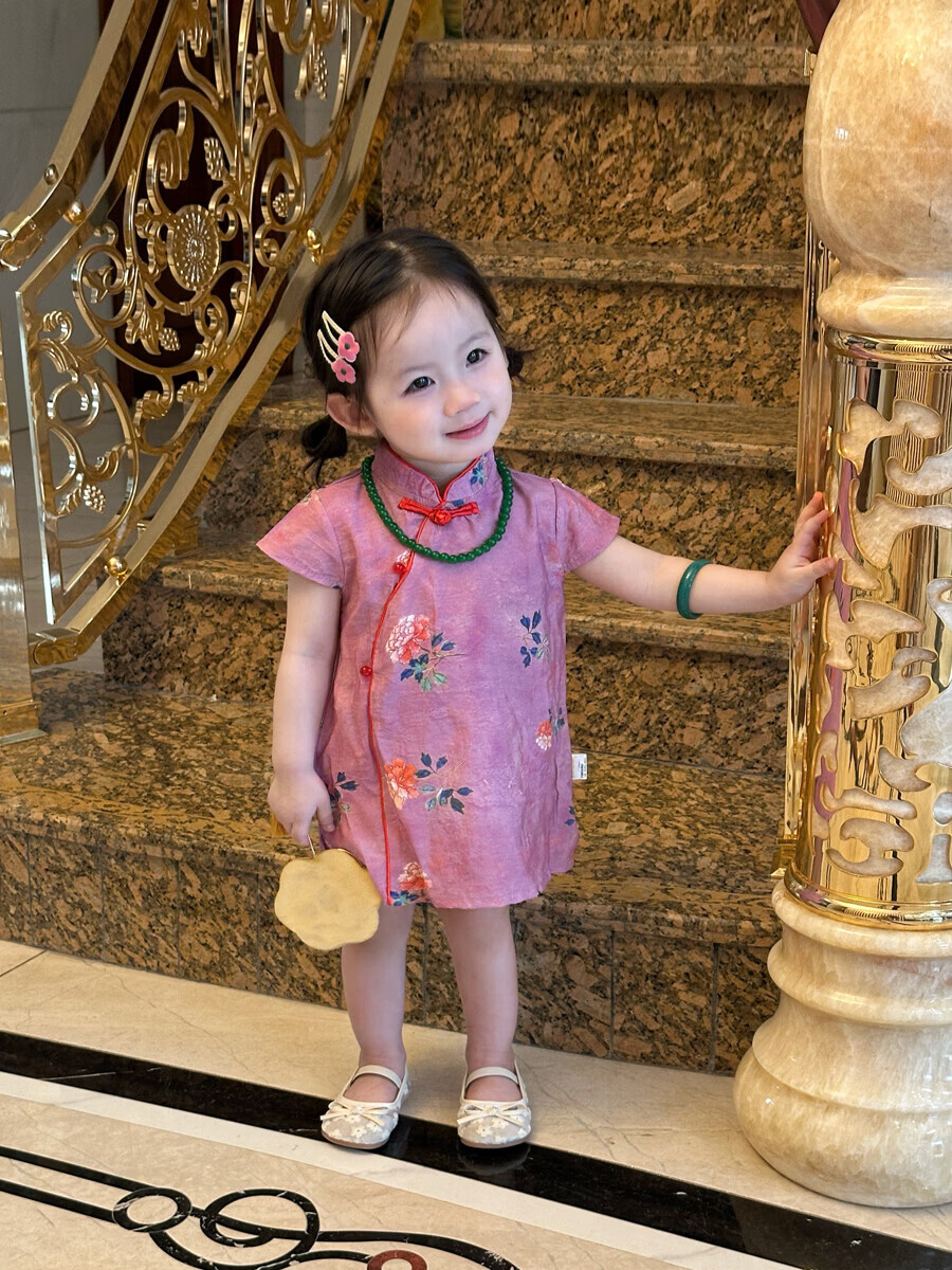 FADOBABY Girls' Qipao Dress 2026 New Summer Children's New Chinese Style Jacquard Retro Dress Baby Hanfu Skirt 24